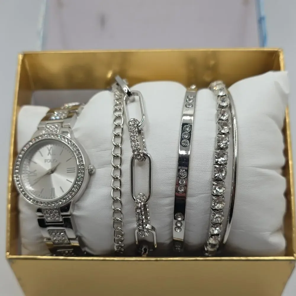 Folio Women’s Silver-Tone Analog Quartz Watch Roman Dial 32mm Bracelet w/ Box